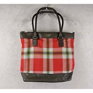 Kate Spade NY Plaid Leather Trim Shoulder Handbag Purse